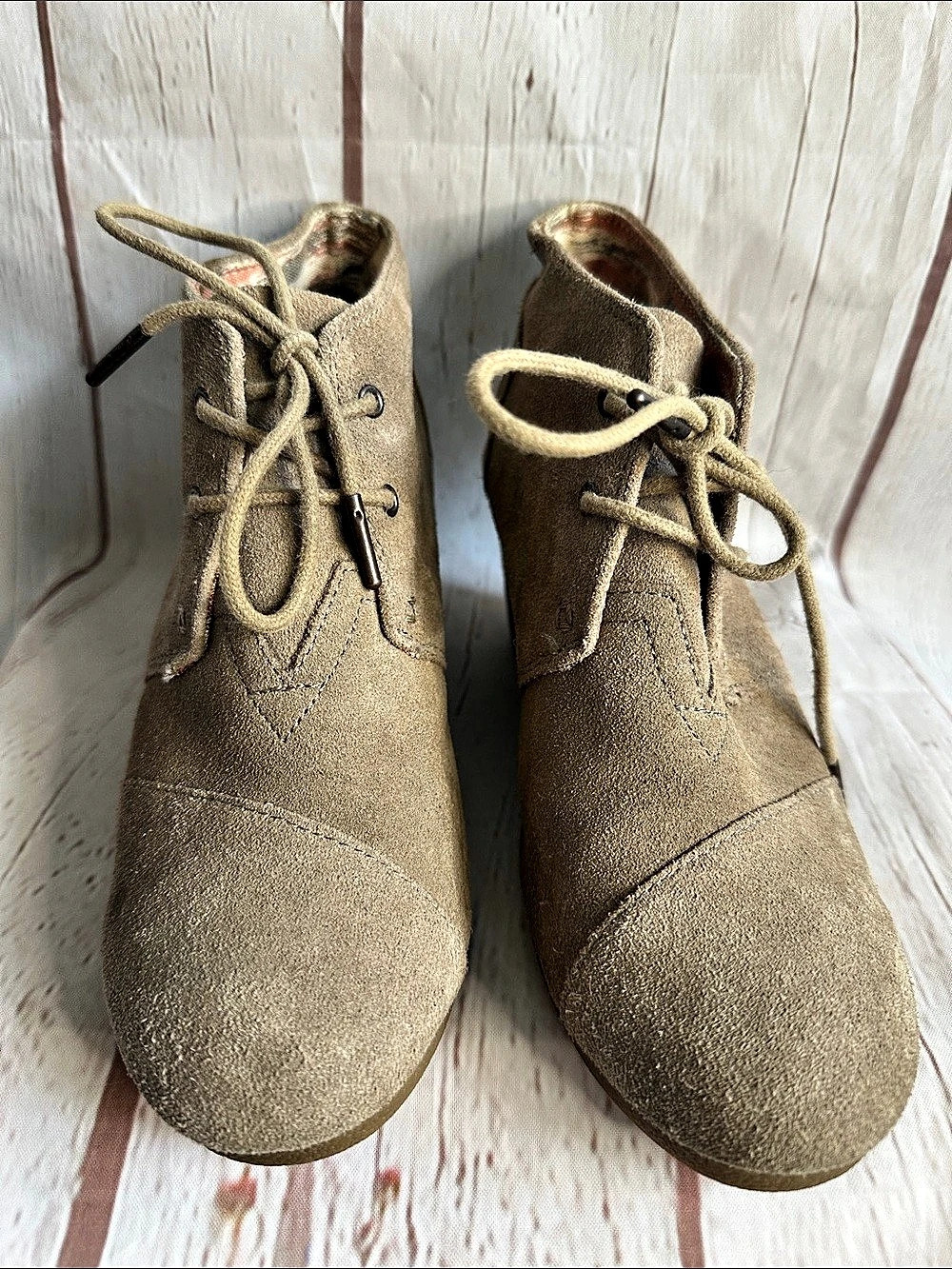 TOMS Desert Wedge Bootie Suede Brown US 7.5